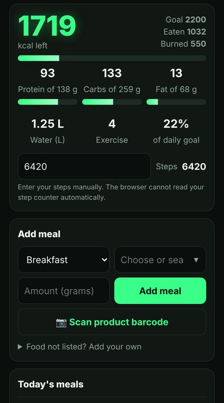 Screenshot of Musclivo: Daily overview